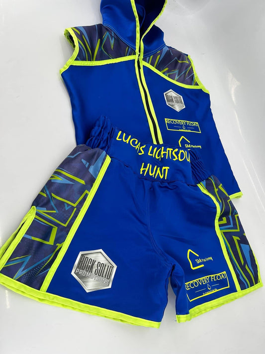 Royal blue and neon print boxing shorts/set