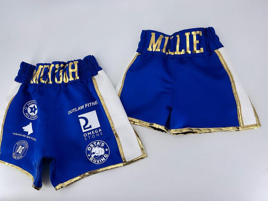 Royal blue boxing shorts white snakeskin panels